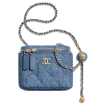 Chanel 22c Varakevad V&auml;ike Kuldse Palliga Logo Nahast Kett Kanna Ketti Denim Messenger Bag Mini Naiste Sinine Basic+Dust Bag sinine