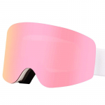 New cylindrical magnetic ski goggles, double-layer anti-fog magnetic ski goggles, snow protection goggles, mountaineering goggles White framed pink tablet