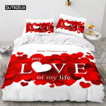 Punane armastus s&uuml;damega tekikott Luksuslik romantiline voodipesukomplekt Valentinip&auml;eva kingitus paarile s&otilde;brannale magamistoa dekoratsioon 70x133cm 2pcs white