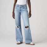 Vintage Sinised Rebitud Teksap&uuml;ksid Naistele Y2k Grunge &Uuml;le suurusega Pestud Denim P&uuml;ksid Retro Mood Sirged L&otilde;dvad Streetwear Teksap&uuml;ksid S sinine
