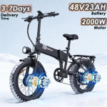 2026 populaarne H20 Pro 2000W kokkupandav elektriline jalgratas 48V23AH 20-tollise paksuse rehviga kahekordse mootoriga maastiku-elektriline jalgratas. 2000W (dual motor) 48V 23AH must