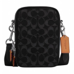 COACH Stanton 12 Klassikaline logo T&otilde;mblukuga Sulgemine Kang Nahast Rihmaga Crossbody Kott Mini Unisex Paaristiil Must must