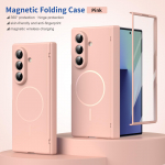 Samsung Galaxy Z Fold 7 6 5 4 3 jaoks 360&deg; kokkupandav t&auml;iskattega magnetiline karastatud klaasist kaitsev telefoni&uuml;mbris For Galaxy Z Fold 3 roosa