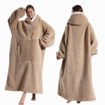 Eriti pikad kantavad tekid Talveflanellist kapuutsiga tekk t&auml;isvarrukatega Mehed, Naised, Mugav ja pehme t&auml;iskasvanute teletekk Cloth Length 140cm