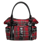 SHELKSBAG Punk Ruuduline &Otilde;lakott Rise Up Gooti Alternatiivne K&auml;erauad &Uuml;lemine K&auml;epide Koti Naistele 2025 Trendikas Uus Ristkorral Kotid 37X14X25CM punane