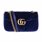 Gucci GG Marmont Marmont Kuldse Sildiga Logo Tepitud Sametist Kett-&otilde;la-ristkorpuskott V&auml;ike Naiste Tume Sinine Klassikaline Soovitus sinine