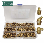165-osaline messingist m&auml;&auml;rdeniplite komplekt - M6, M8, M10 kombinatsioon sirgete ja painutatud &otilde;lituss&uuml;stimistopsikutega 140pcs Brass M6 M8 M10 Grease Nipples Set