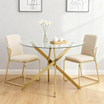 &Uuml;mar s&ouml;&ouml;gilaud karastatud klaasist pealse ja kuldset v&auml;rvi jalgadega, Kohvilaud, Kaasaegne minimalistlik s&ouml;&ouml;gilaud, 80 &times; 80 &times; 76 cm 80 x 80 x 76 cm kuld
