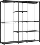 SONGMICS Kaasaskantav Avatud Garderoob, Riidepuu, Eraldiseisev Garderoob Riidepuude ja Riidest Riiulitega Magamistoa jaoks, 43 x 182 x 182 cm Must must
