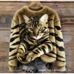 2026 Naiste 3D-prinditud fliisist dressipluus kassidisainiga &Uuml;mmargune kaelus Pikkade varrukatega Pullover Talvine 2XL black
