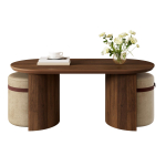 Kohvilaua komplekt 2 taburetiga, Ovaalne kohvilaud, MDF, Polsterdatud taburet, &Uuml;mar, Kaasaegne diivanilaud, k&otilde;rvalaud, Lounge-laud 108 x 50 x 44 cm