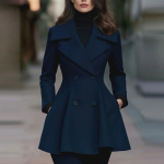 Naiste elegantne pikakoeline kahekordse n&ouml;&ouml;pide reaga, kitsa pihaosaga ja laieneva alumise &auml;&auml;rega &uuml;hev&auml;rviline s&uuml;gis 2026 trenchcoat XXL black