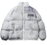 Meeste hip-hop &uuml;lisuur polsterdatud Bomber-jope T&auml;navar&otilde;ivad Graffiti-jakk Parka Puuvillane Harajuku Talve sulejope. XL valge