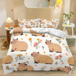 Kapibaara voodipesu lastele Tekikate &uuml;hekohaline lukuga Pehme h&uuml;poallergeenne mikrokiud Tekikate komplekt ja padjap&uuml;&uuml;rid 140*200cm/55x79in Single/Twin 3pcs