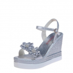 Crystal Flower Platform Sandaalid Naiste suvine mood pahkluu rihm Kuldsed h&otilde;bedased peokingad 39 roosa