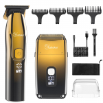 HATTEKER Meeste T-teraga trimmer elektriline pardlikomplekt Zero Gapped Trimmerid pestavad Baldhead Juuksel&otilde;ikurid 767-2in1 kuld