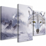 Kolmeosalise pildiga l&otilde;uendiprint Grey Wolf Cloud Forest Mountains 60x40 hall v&auml;rv