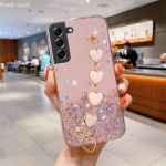 Luksuslik mood Glitter Love Heart k&auml;ev&otilde;ru &uuml;mbris Samsung Galaxy S23 S22 S21 S20FE S10 S9 Plus Note 20 10 9 8 &uuml;lipehme kate A42 roosa