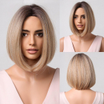 LOUIS FERRE Ombre blondid l&uuml;hikesed Bob s&uuml;nteetilised parukad keskmise pikkusega blond sirge parukas naistele kohevad igap&auml;evased k&otilde;rge temperatuuriga juuksed