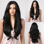 ALAN EATON pikad mustad lokkis lainelised pitsilised eesmised parukad, s&uuml;nteetilised 13*1 T osalised pitsist parukas naistele, igap&auml;evased Cosplay-juuksed k&otilde;rge temperatuuriga