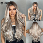 HAIRCUBE Valge plaatina segapruunid s&uuml;nteetilised parukad Pikad lainelised juuksed Parukad naistele Keskosa igap&auml;evased kuumakindlad parukad