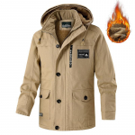 Meeste talvemantlid, pikk ja soe kapuutsiga jope vabaaja tepitud puffer Parka tuulekindlad joped Paks fliismantel meestele M khaki