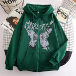 T&otilde;mblukuga kampsun Vintage Butterfly Hoodie Naiste mantel XL roheline