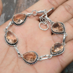 Morganiit V&auml;&auml;riskivi K&auml;sitsi Valmistatud Ehted 925 Sterling H&otilde;be K&auml;ev&otilde;ru Pulmakingiks 7-8 Inches oranž