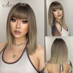 EASIHAIR Short Straight Bob Wigs Pruun Ombre s&uuml;nteetiline naturaalne parukas tukkidega naistele Kuumakindel Cosplay igap&auml;evane juukseparukas