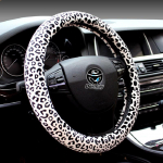 DERMAY Winter Car Fur Cute Steering Wheel Covers Girls Pink Red White etc. 9Colors Diam 38cm Leopard Print Women Car valge