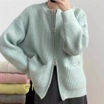 Kahekordse t&otilde;mblukuga &uuml;hev&auml;rviline kampsun kardigan Naiste vaba vabaaja kootud jakk One size sinine