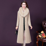 Moekas ema talvine pikk villane mantel Elegantne daami avar mantel 3XL beež