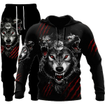 Wolf 3d Print Hoodie &uuml;likond s&uuml;gistalv mood meeste naiste komplektid tiigri dressir&otilde;ivad unisex kapuuts + p&uuml;ksid kaheosaline komplekt S black