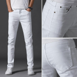 Noorte mood meeste kevadsuvi kvaliteetne vabaaja &otilde;hukesed elastsed teksad Meeste pliiatsp&uuml;ksid kitsad Demin 27 valge