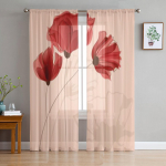 Punaste lillede taustaga l&auml;bipaistvad kardinad elutoa akna jaoks L&auml;bipaistev Voile t&uuml;llkardin Magamistoa kardinad Kodukaunistus 135W x 114H(cm)