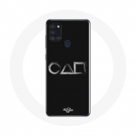 Samsung Galaxy A21S &uuml;mbris Squid Game logo s&uuml;mbolid ruudukujuline ring kolmnurk Must taust