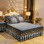 &Uuml;hev&auml;rviline Luksuslik paks sametist tepitud voodikate Queen King Size pitstikandid l&uuml;hike pl&uuml;&uuml;s voodi seelik ei kuulu komplekti 1pc Skirt 150x200cm hall v&auml;rv