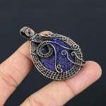 Natural Blue Titanium Druzy Stone Handmade Copper Wire Wrap Pendant 2.24 b2h58