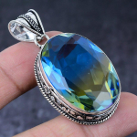 Natural Bi-Color Tourmaline Handmade 925 Sterling Silver Gift Pendant 2.09 s2k36