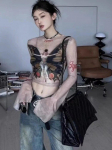 2024. aasta isikup&auml;ra liblikastr&uuml;kiga pikkade varrukatega T-s&auml;rk Vaata l&auml;bi moe Y2k Crop Tops Korea vintage seksikas marli Harajuku T-s&auml;rk S aprikoosi