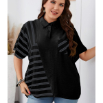 Naiste kraega kaelusega lapiline s&auml;rk l&uuml;hikeste varrukatega taskun&ouml;&ouml;biga vaba vabaaja T-s&auml;rk Kerge hingav, mugav moekas t&ouml;&ouml;l k&auml;imise plusss&auml;rk XL must