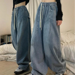 Kevadised vintage kottis teksad, elastne v&ouml;&ouml;koht, naiste &uuml;lisuur Ameerika vabaaja teksariide laia s&auml;&auml;rega p&uuml;ksid mood t&auml;navar&otilde;ivad sirged lihtsad p&uuml;ksid Y2k 3XL helesinine v&auml;rv