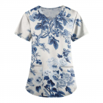 Naiste moodsad V-kaelusega l&uuml;hikeste varrukatega t&ouml;&ouml;r&otilde;ivad, taskutega, tr&uuml;kitud topid L must