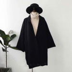 S&uuml;gis- ja talvised mudelid lahtise, &uuml;lisuure siluetiga Tviidjakk Naistele Keskmise pikkusega korea versioon suurest &otilde;hukesest tviidmantlist S must