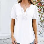 Kevadsuvised T-s&auml;rgid &Uuml;hev&auml;rvilised naiste top Mood V-kaelusega n&ouml;&ouml;biga puidust k&otilde;rva&auml;&auml;r l&uuml;hikeste varrukatega T-s&auml;rk M valge