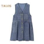 Suvine teksakleit V-kaelusega A-kujuline suur kant, varrukateta &uuml;hev&auml;rvilised taskud &Uuml;herealine kardigan plisseeritud lapiga minikleit igap&auml;evaseks kandmiseks peokleit S sinine