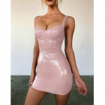 Seksikas &ouml;&ouml;klubi Bungee Bright Light m&auml;hitud rinnakorviga, talje salendav PU-nahast kleit L roosa