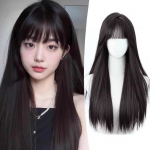 S&uuml;nteetiline 65cm Korea must pikkade sirgete juustega parukas S&uuml;nteetiline naturaalne pika sirge juustega parukas 24inches must