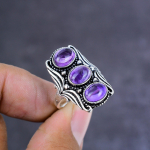 Natural Sage Amethyst Gemstone Handmade 925 Sterling Silver Ring Size 9 l2a92