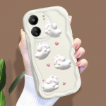 Armas koomiksimustriga kreemja tekstuuriga korpus, lainelise servaga pehme silikoonkaanega telefoni&uuml;mbris Xiaomi Redmi jaoks Redmi 12 5G valge